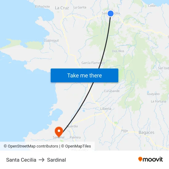 Santa Cecilia to Sardinal map