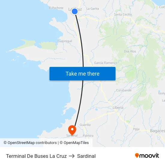 Terminal De Buses La Cruz to Sardinal map
