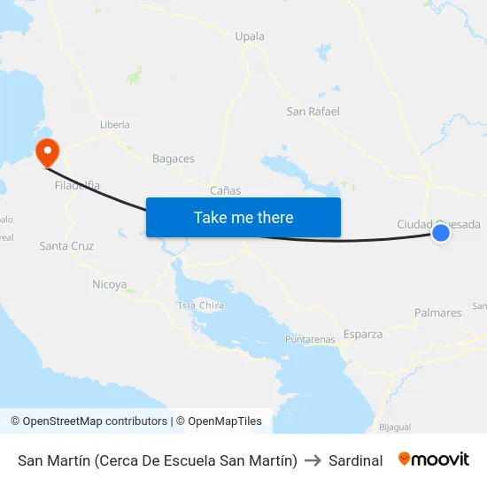 San Martín (Cerca De Escuela San Martín) to Sardinal map
