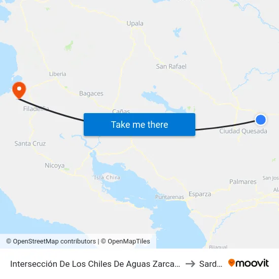 Intersección De Los Chiles De Aguas Zarcas, San Carlos to Sardinal map