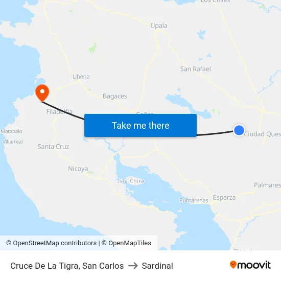 Cruce De La Tigra, San Carlos to Sardinal map
