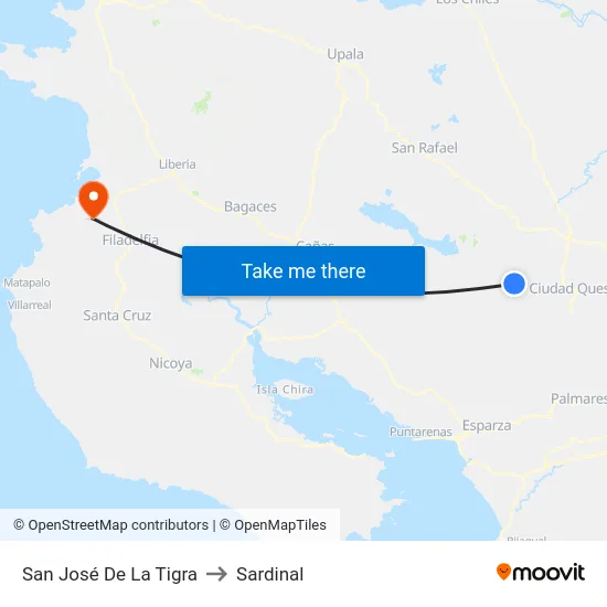 San José De La Tigra to Sardinal map