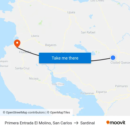 Primera Entrada El Molino, San Carlos to Sardinal map