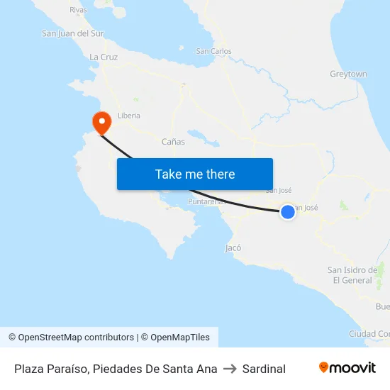 Plaza Paraíso, Piedades De Santa Ana to Sardinal map