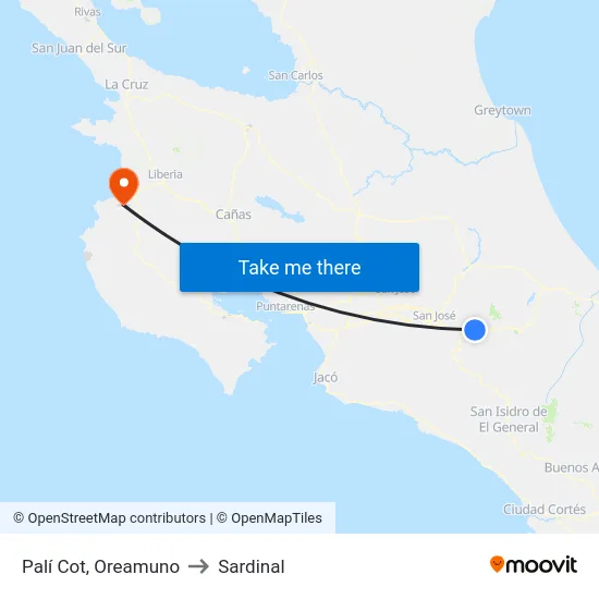 Palí Cot, Oreamuno to Sardinal map