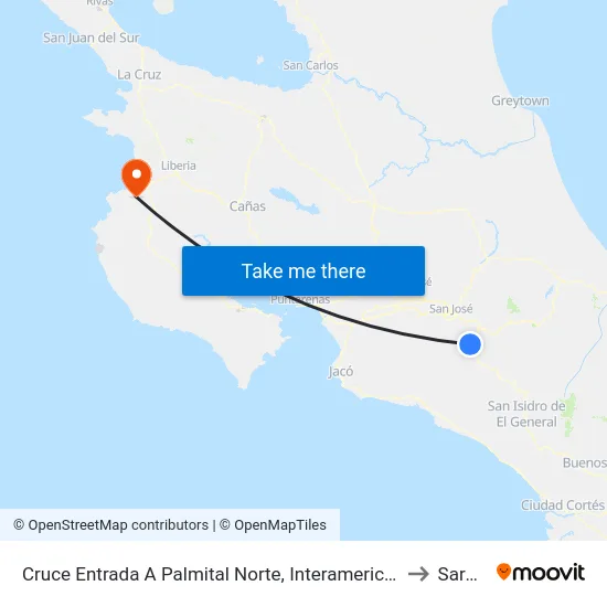 Cruce Entrada A Palmital Norte, Interamericana Sur El Guarco to Sardinal map
