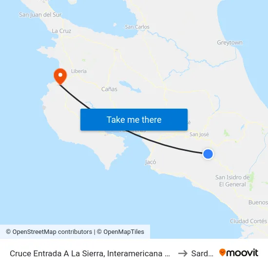 Cruce Entrada A La Sierra, Interamericana Sur El Guarco to Sardinal map