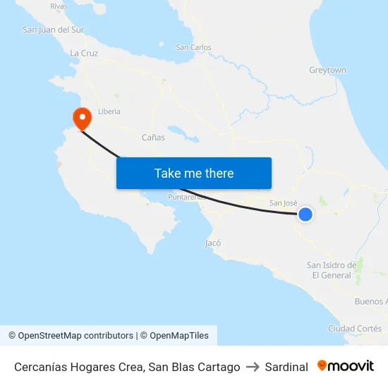 Cercanías Hogares Crea, San Blas Cartago to Sardinal map