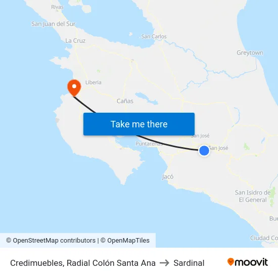 Credimuebles, Radial Colón Santa Ana to Sardinal map