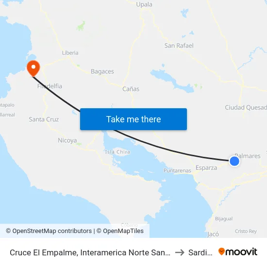 Cruce El Empalme, Interamerica Norte San Ramón to Sardinal map