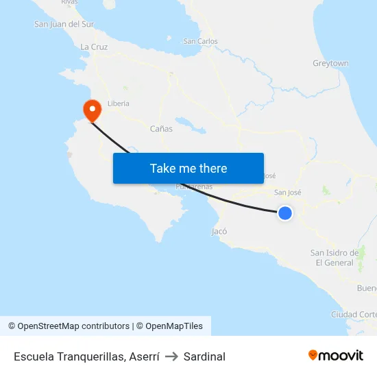 Escuela Tranquerillas, Aserrí to Sardinal map
