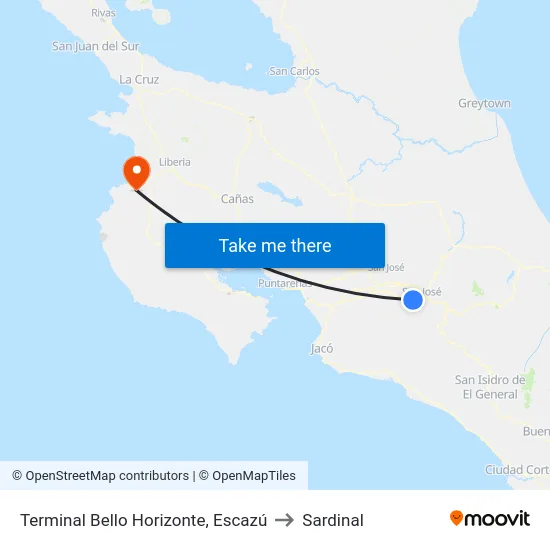 Terminal Bello Horizonte, Escazú to Sardinal map