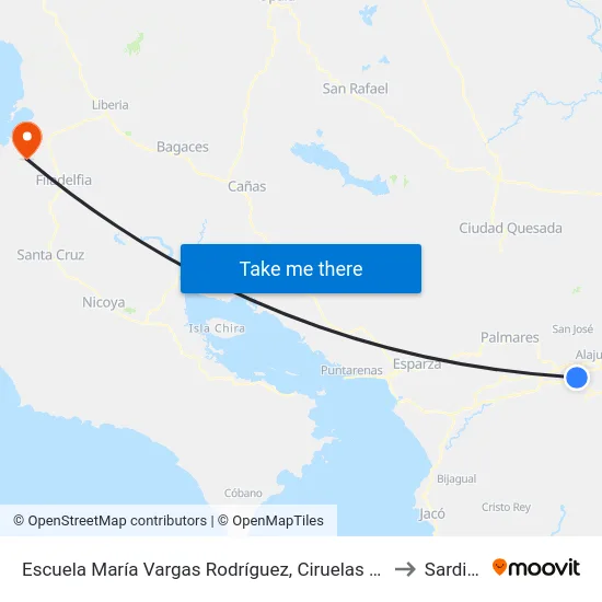 Escuela María Vargas Rodríguez, Ciruelas Alajuela to Sardinal map