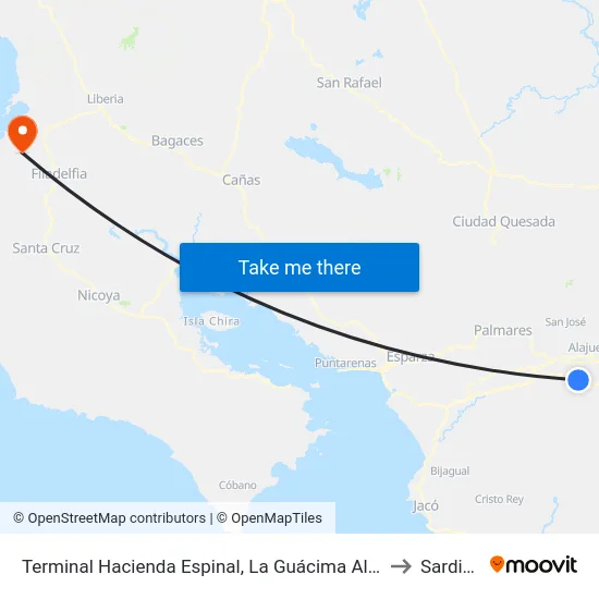 Terminal Hacienda Espinal, La Guácima Alajuela to Sardinal map