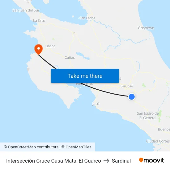 Intersección Cruce Casa Mata, El Guarco to Sardinal map