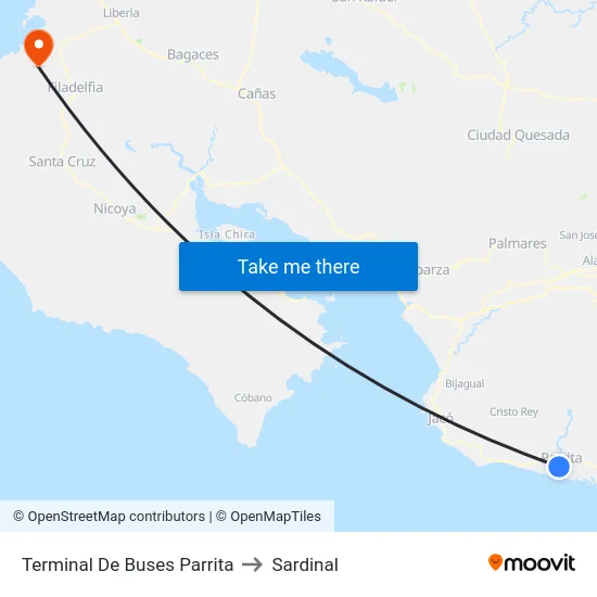 Terminal De Buses Parrita to Sardinal map