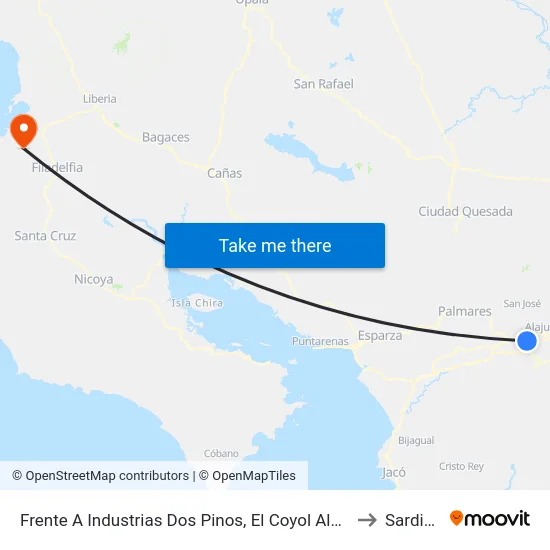 Frente A Industrias Dos Pinos, El Coyol Alajuela to Sardinal map