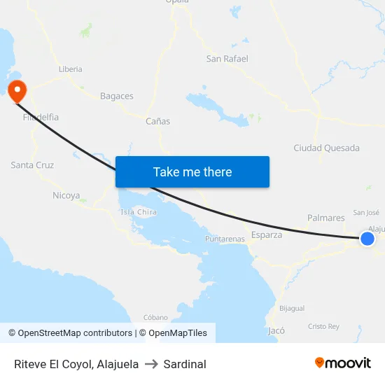 Riteve El Coyol, Alajuela to Sardinal map