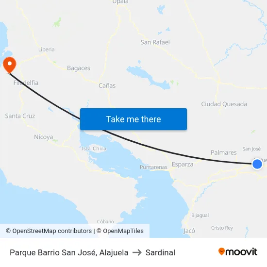 Parque Barrio San José, Alajuela to Sardinal map