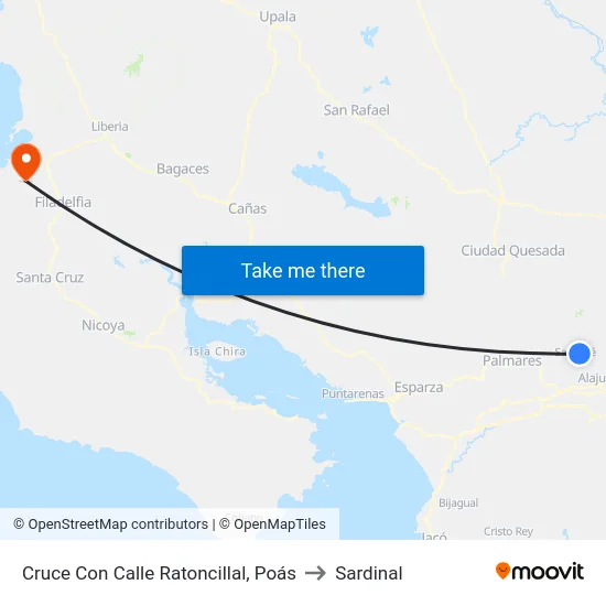 Cruce Con Calle Ratoncillal, Poás to Sardinal map