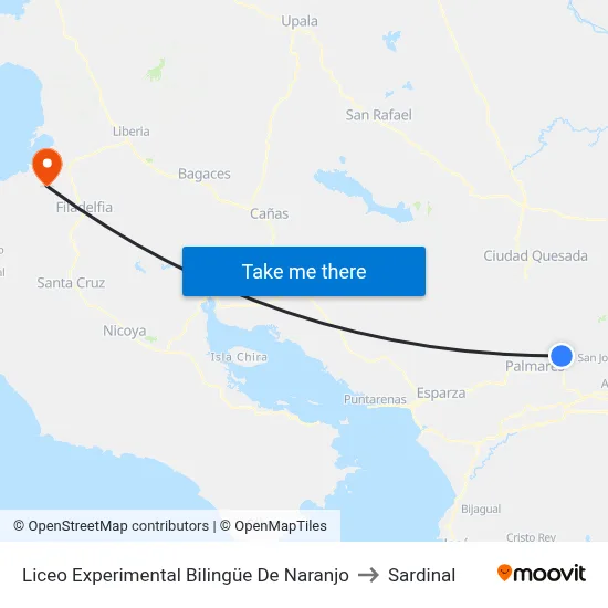 Liceo Experimental Bilingüe De Naranjo to Sardinal map