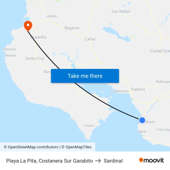Playa La Pita, Costanera Sur Garabito to Sardinal map