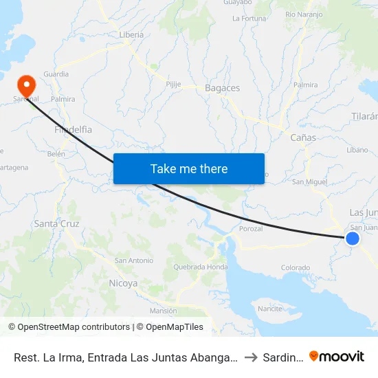 Rest. La Irma, Entrada Las Juntas Abangares to Sardinal map