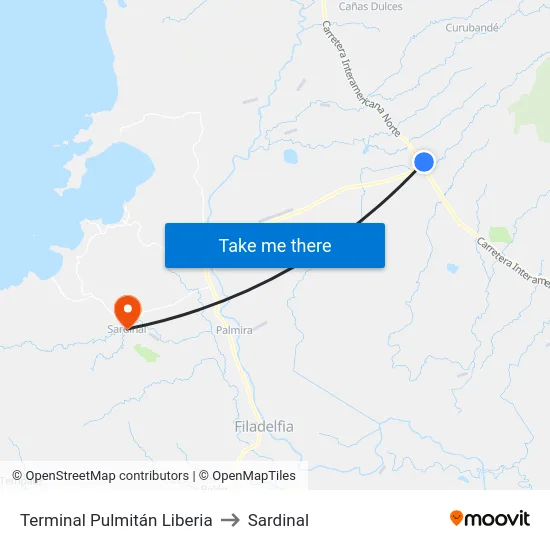 Terminal Pulmitán Liberia to Sardinal map