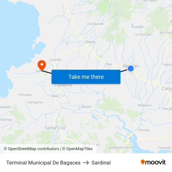 Terminal Municipal De Bagaces to Sardinal map