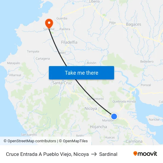 Cruce Entrada A Pueblo Viejo, Nicoya to Sardinal map