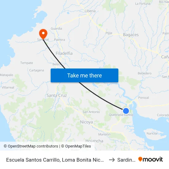 Escuela Santos Carrillo, Loma Bonita Nicoya to Sardinal map