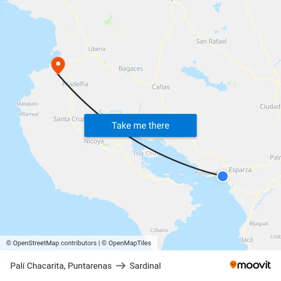 Palí Chacarita, Puntarenas to Sardinal map