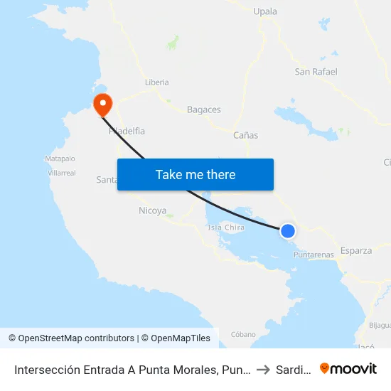 Intersección Entrada A Punta Morales, Puntarenas to Sardinal map