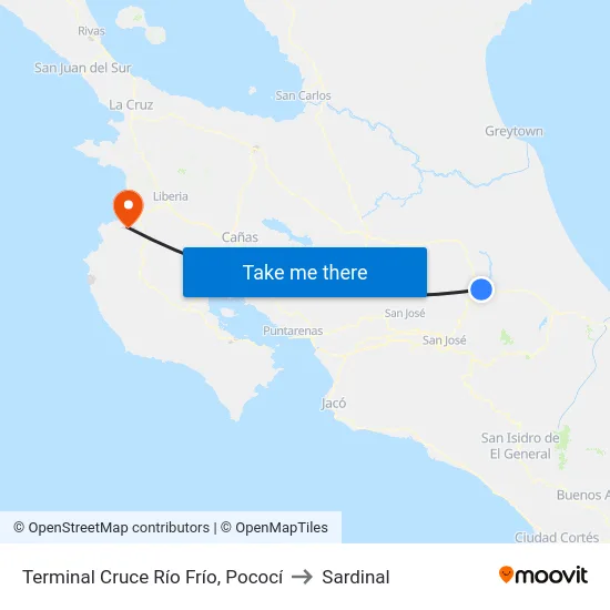 Terminal Cruce Río Frío, Pococí to Sardinal map