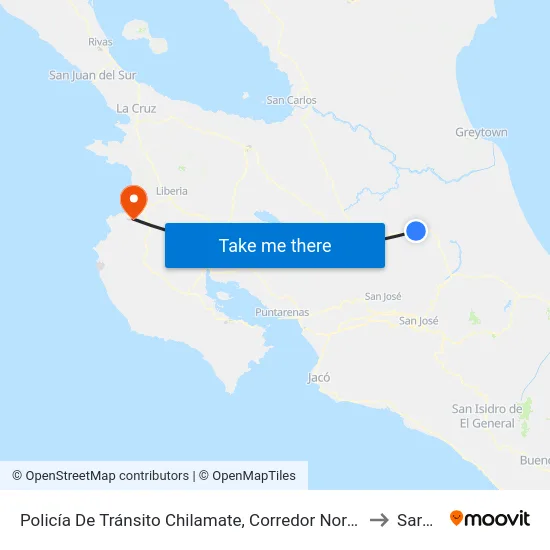 Policía De Tránsito Chilamate, Corredor Noratlántico Sarapiquí to Sardinal map