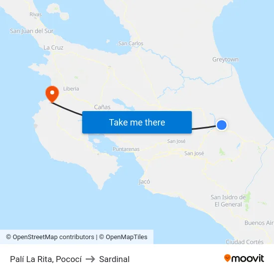 Palí La Rita, Pococí to Sardinal map