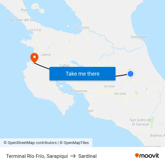 Terminal Río Frío, Sarapiquí to Sardinal map