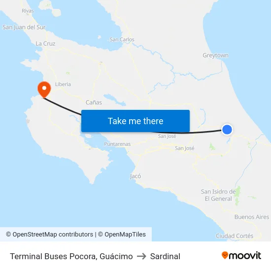 Terminal Buses Pocora, Guácimo to Sardinal map