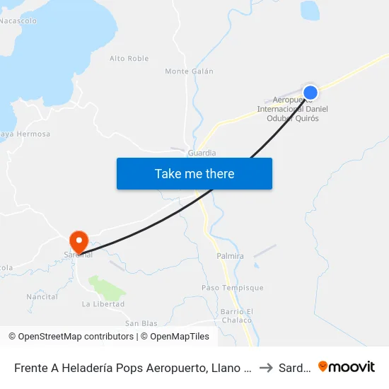 Frente A Heladería Pops Aeropuerto, Llano Grande Liberia to Sardinal map