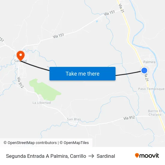 Segunda Entrada A Palmira, Carrillo to Sardinal map