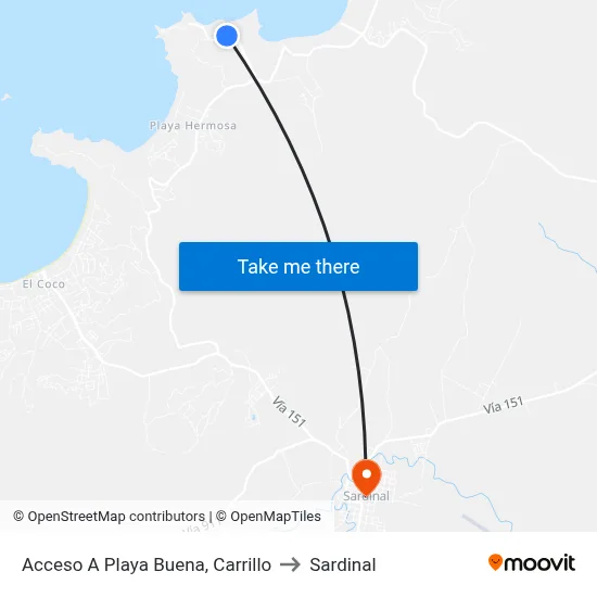 Acceso A Playa Buena, Carrillo to Sardinal map