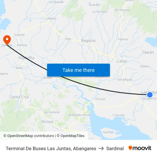 Terminal De Buses Las Juntas, Abangares to Sardinal map