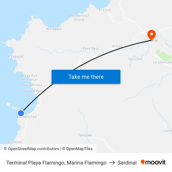 Terminal Playa Flamingo, Marina Flamingo to Sardinal map