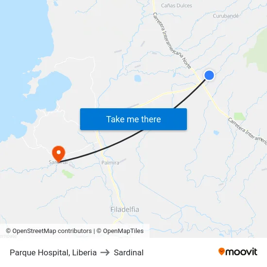 Parque Hospital, Liberia to Sardinal map