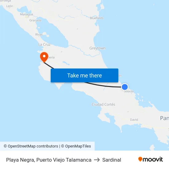 Playa Negra, Puerto Viejo Talamanca to Sardinal map