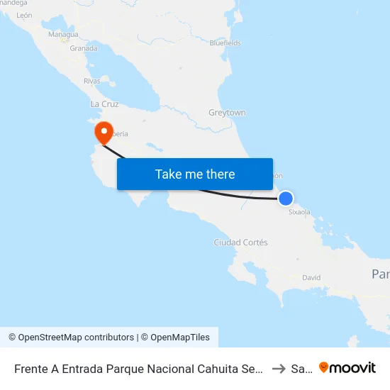 Frente A Entrada Parque Nacional Cahuita Sector Puerto Vargas, Corredor Caribe Talamanca to Sardinal map