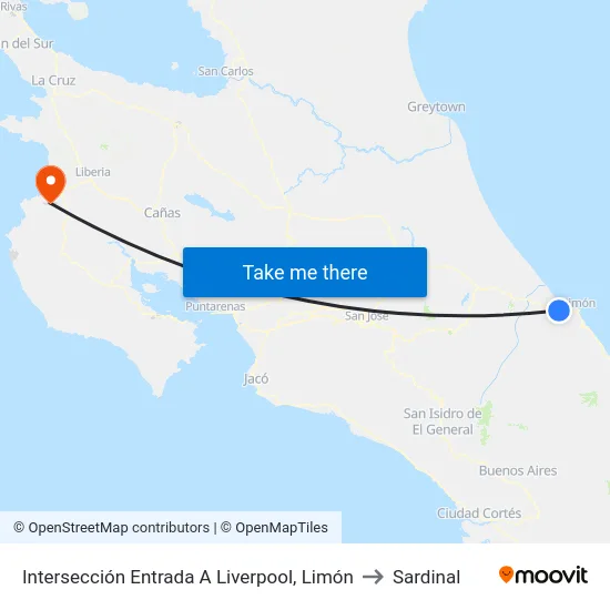 Intersección Entrada A Liverpool, Limón to Sardinal map