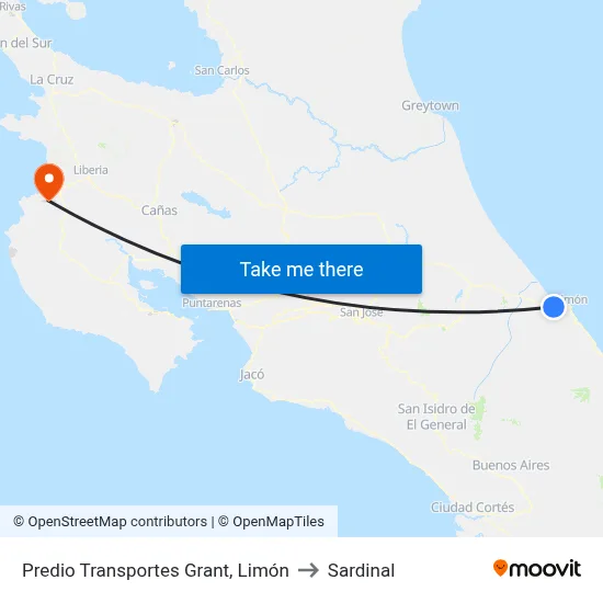 Predio Transportes Grant, Limón to Sardinal map