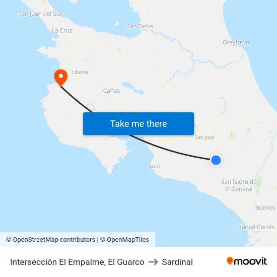 Intersección El Empalme, El Guarco to Sardinal map