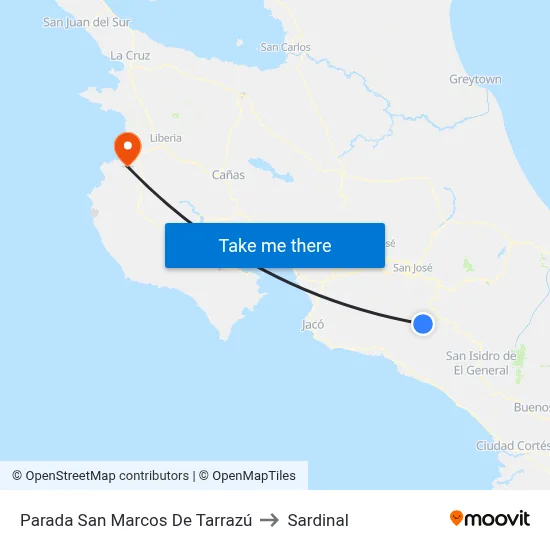 Parada San Marcos De Tarrazú to Sardinal map